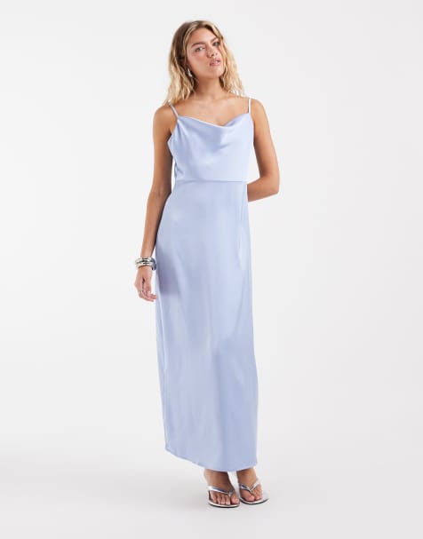 ONLY – Jasnoniebieska satynowa sukienka maxi - view 1