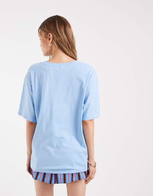 ONLY – Jasnoniebieski T-shirt oversize z grafiką z owocami morza, 4 z 4