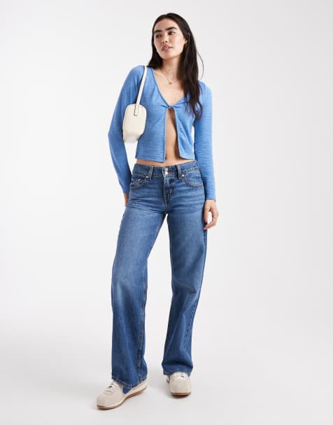 ONLY long sleeve twist front top in light blue