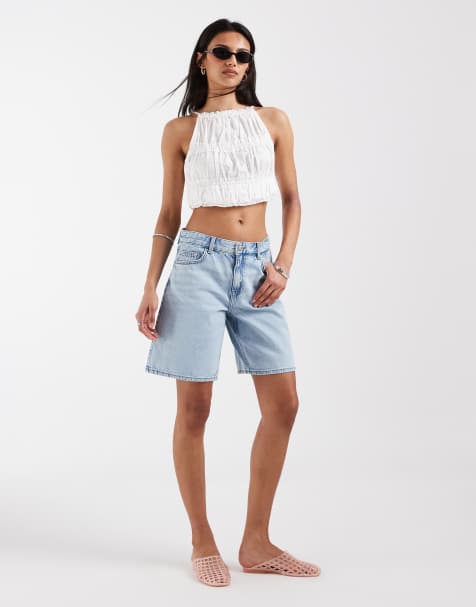 ONLY – Jasnoniebieskie jeansowe szorty mom fit o luźnym kroju ze średnim stanem - view 1