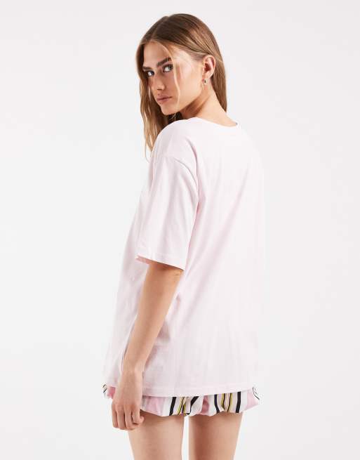 ONLY – Jasnoróżowy T-shirt oversize z nadrukiem matchy, 4 z 4