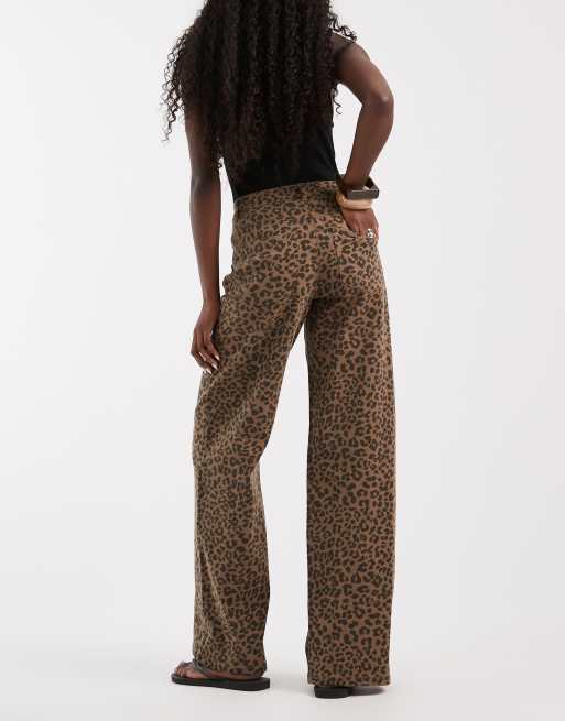 ONLY jean large à jambes larges imprimé animal marron, 3 de 5