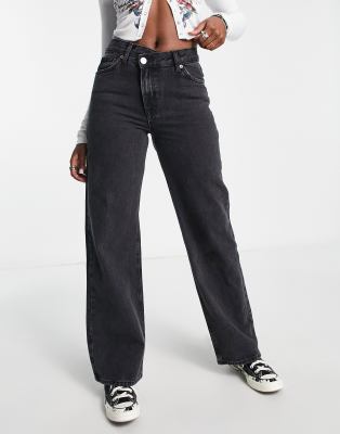 Jean Noir Fendu Taille Haute AREA NYC – Orné De Cristaux – Taille 6 – Coton Denim – Style Straight Années 80/90