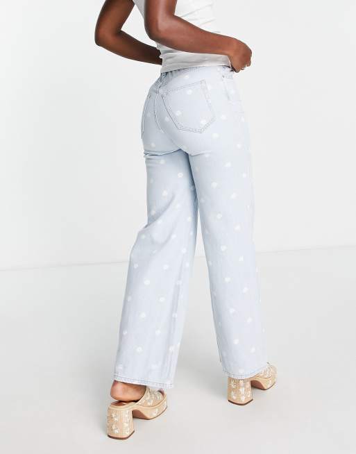 Only - Jeans a fondo ampio lavaggio chiaro con stampa margherite , 2 di 4