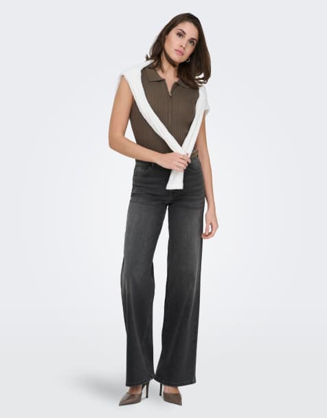 ONLY - Jeans a fondo ampio nero slavato - view 1