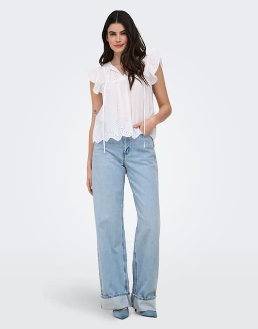 Only jeans a pianta larga in denim blu chiaro, 3 di 7