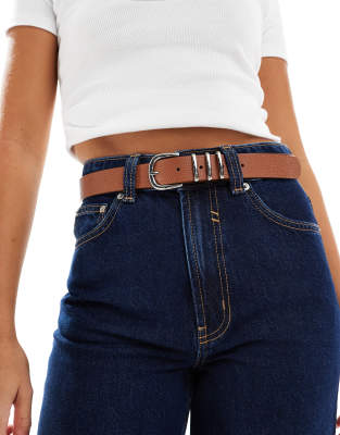 ONLY - Jeans aus Kunstleder in Hellbraun mit silberfarbener Schnalle und Gürtel-Brown