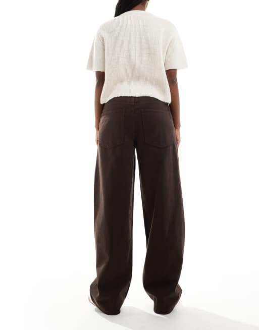 ONLY - Jeans bombati a vita alta marroni, 3 di 5