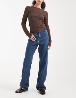 ONLY - Jeans in Mittelblau mit extra hohem Bund und weitem Bein