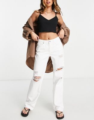 Only mid waist distressed baggy jeans in white - ASOS Price Checker