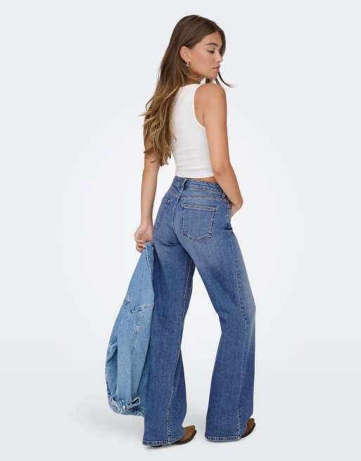 ONLY jeans med bred passform i mellanblå denim, 2 av 7