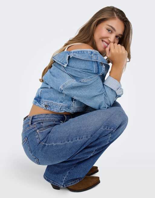 ONLY jeans med bred passform i mellanblå denim, 4 av 7