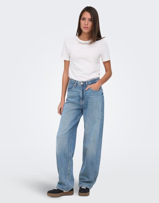 ONLY jeans med rak passform i mellanblå denim, 3 av 7