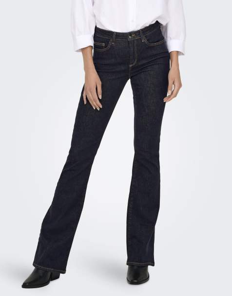 ONLY jeans met halfhoge taille en uitlopende pijpen, stay-blue wassing, in blauw denim - view 1