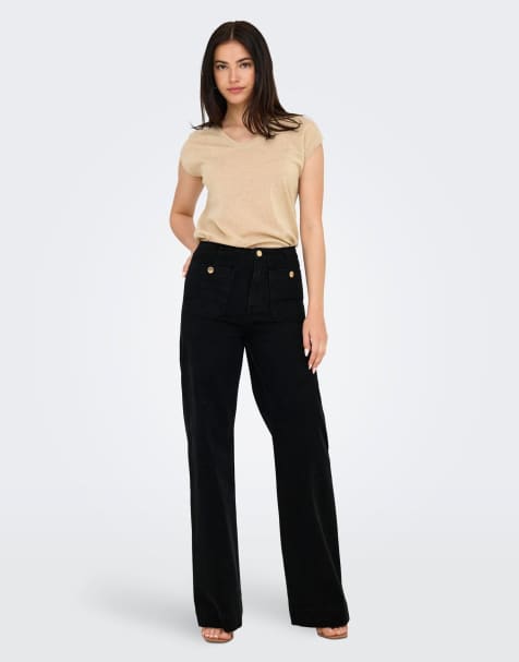 ONLY - Jeans met wijde pasvorm in zwart denim - view 1