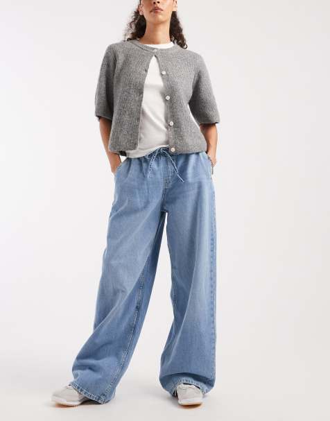 ONLY - Jeans met wijde pijpen en elastische taille in lichtblauw - view 1