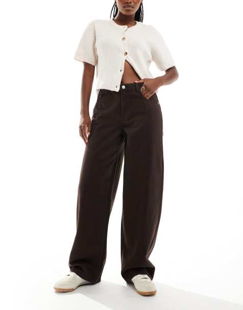 ONLY - Jeans met wijde ronde pijpen en hoge taille in bruin - view 1