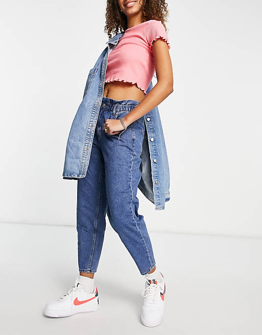Women Only jeans with paper bag waist in blue 