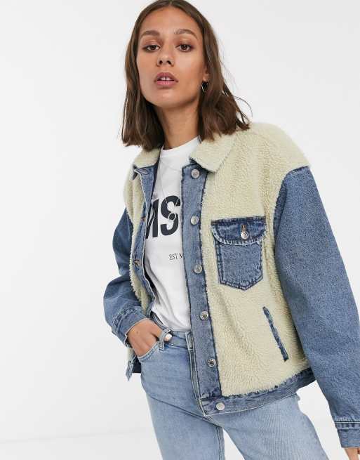 Only – Jeansjacka i teddymix