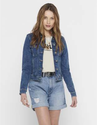 ONLY - Jeansjacke aus mittelblauem Denim