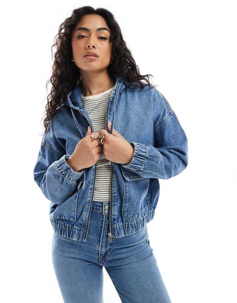 ONLY – Jeansjacke in Mittelblau mit Kapuze - view 1