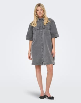 ONLY - Jeanskleid aus Denim in Mittelgrau