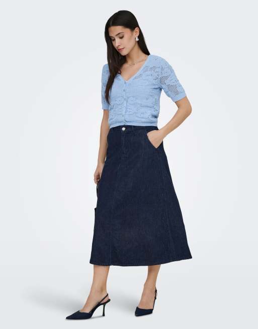 ONLY – Jeansrock aus dunkelblauem Denim, 2 von 5