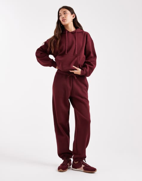 ONLY jersey cuffed jogger co-ord in burgundy - view 1