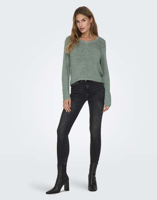 ONLY jersey de punto con cuello de pico en verde, 3 de 7