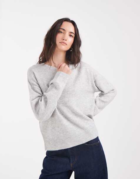 ONLY - jersey de punto con cuello redondo en gris claro - view 1