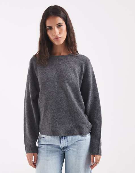 ONLY - Jersey de punto con cuello redondo en gris oscuro - view 1