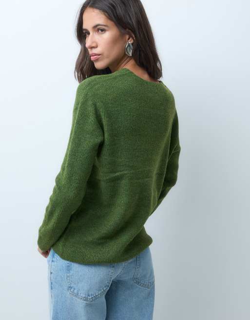 ONLY jersey de punto de manga larga con cuello de pico en gris oscuro, 4 de 4