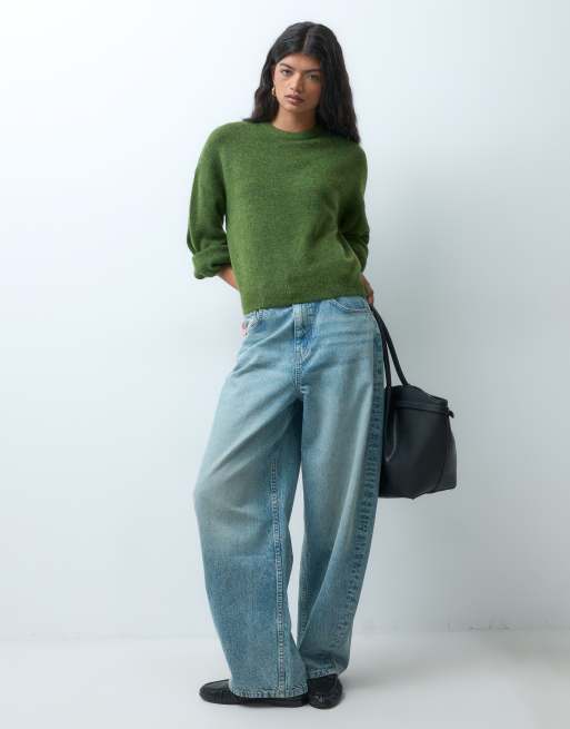 ONLY jersey de punto de manga larga con cuello redondo en verde, 4 de 4