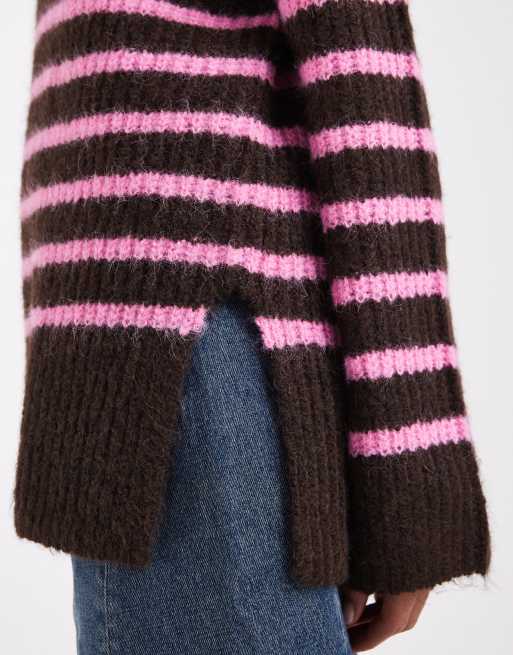 ONLY jersey de punto extragrande a rayas marrones y rosas, 4 de 4