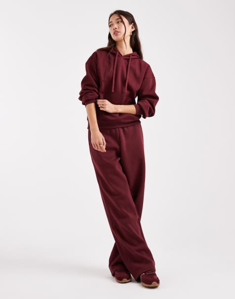 ONLY jersey hoodie in burgundy - part of a set - view 1