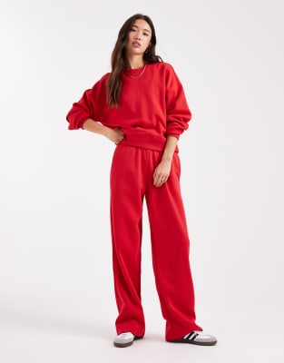 ONLY - Jersey-Jogginghose in leuchtendem Rot mit geradem Bein, Kombiteil