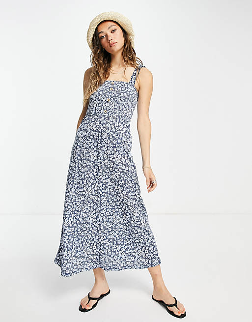 Only jersey sundress with ruched strap detail in blue floral