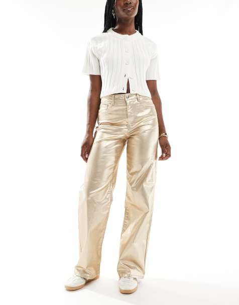 ONLY Jucy high waist wide leg jeans in metallic gold - view 1