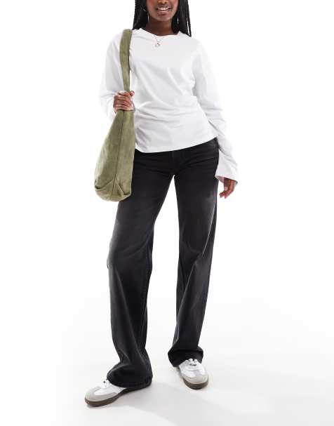 ONLY - Judy - Jeans a vita bassa con fondo ampio color nero slavato - view 1