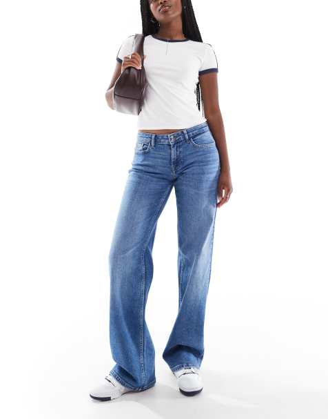 ONLY - Judy - Jeans met wijde pijpen en lage taille in middenblauwe wassing - view 1