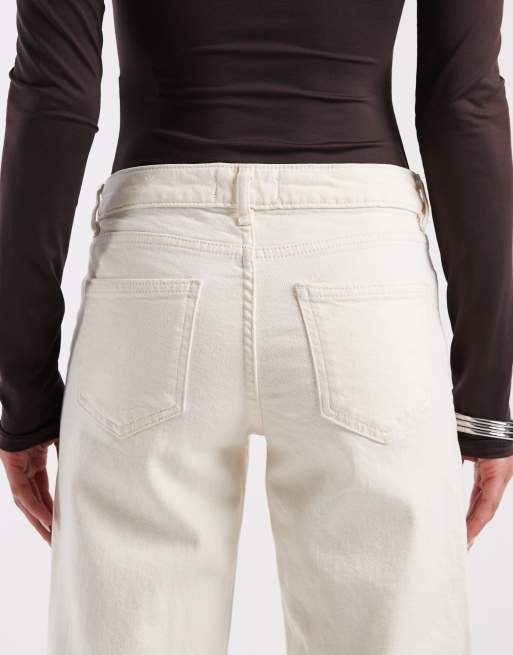 ONLY – Judy – Jeansy z szerokimi nogawkami i obniżonym stanem w kolorze ecru, 4 z 5