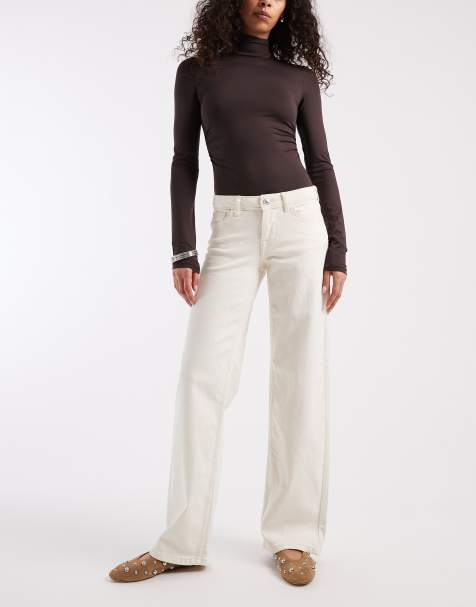 ONLY Judy low rise wide leg jeans in ecru