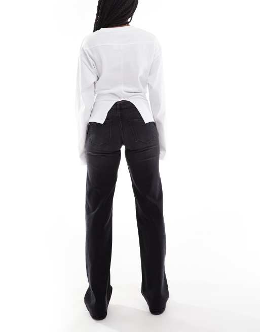 ONLY Judy low rise wide leg jeans in washed black, 3 of 5