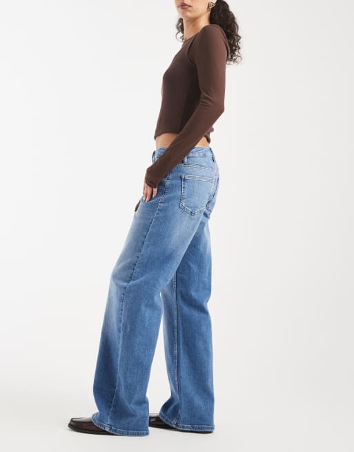 ONLY – Judy – Mellanblå jeans med vida ben och låg midja, 3 av 5
