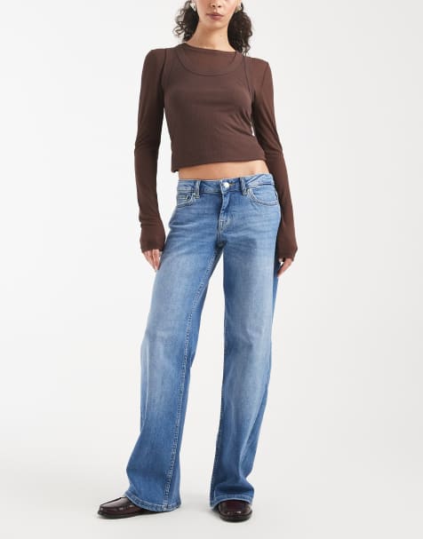 ONLY - Judy - Mellemblå lavtaljede jeans med brede ben - view 1