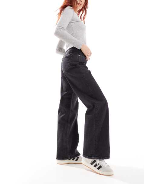 ONLY Juicy high waisted wide leg jeans in washed black 