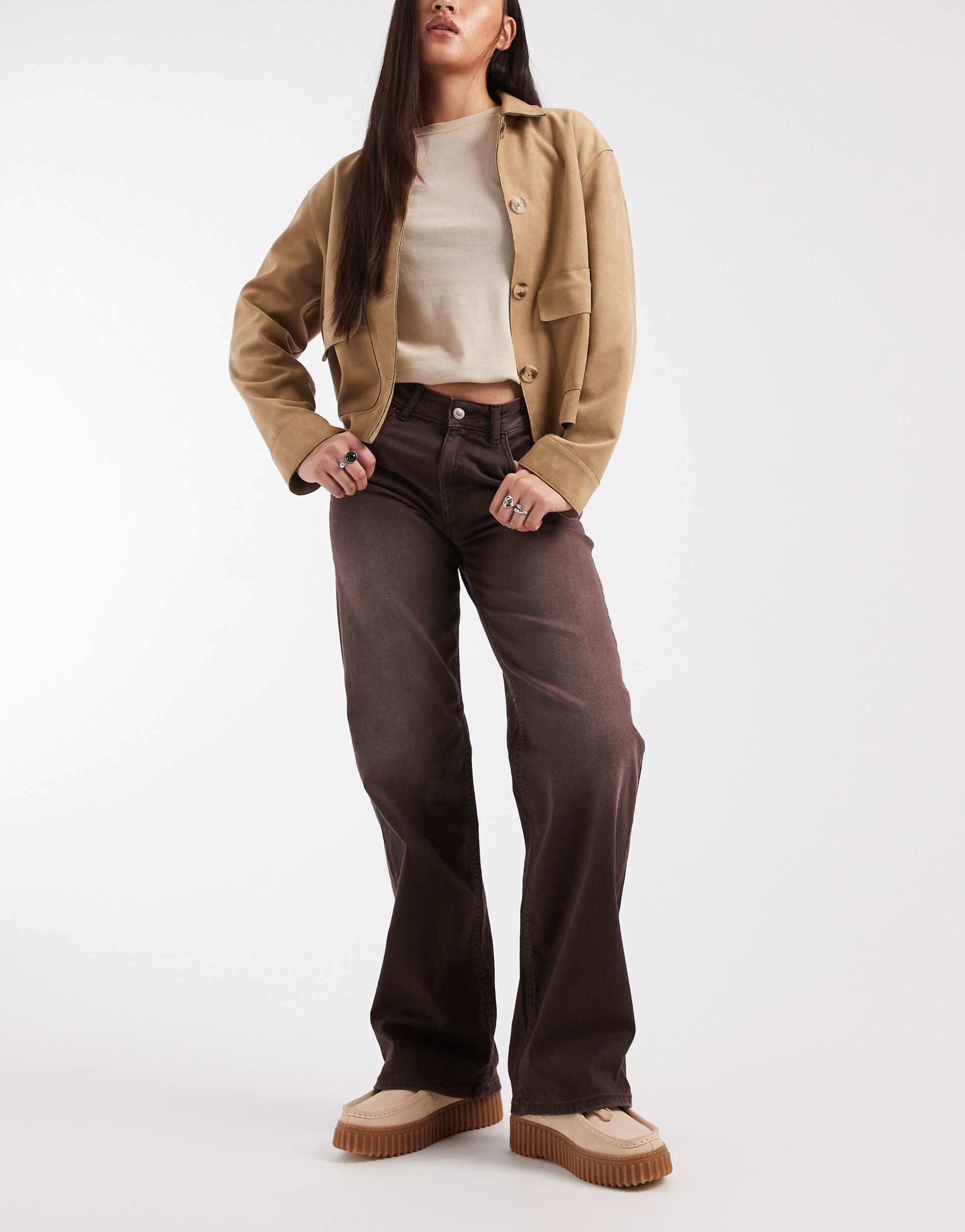 only juicy high rise wide leg jeans in dark brown denim