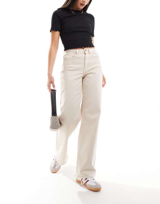 Only Juicy high rise wide leg jeans in ecru 