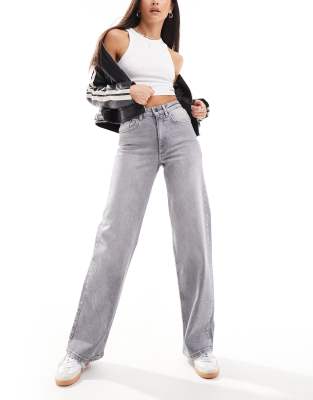 Only Juicy High Rise Wide Leg Jeans In Gray Wash