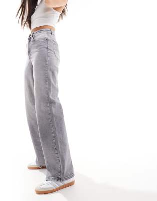 【Anyone more】Lint Gray Washing Denim Wide Pants Grey Washed Wide Leg Jeans CO323 - Korean Women's Fashion